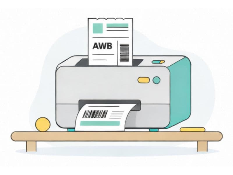 A parcel airway bill being printed.