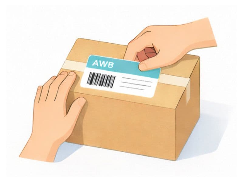 An airway bill attached clearly on a parcel.
