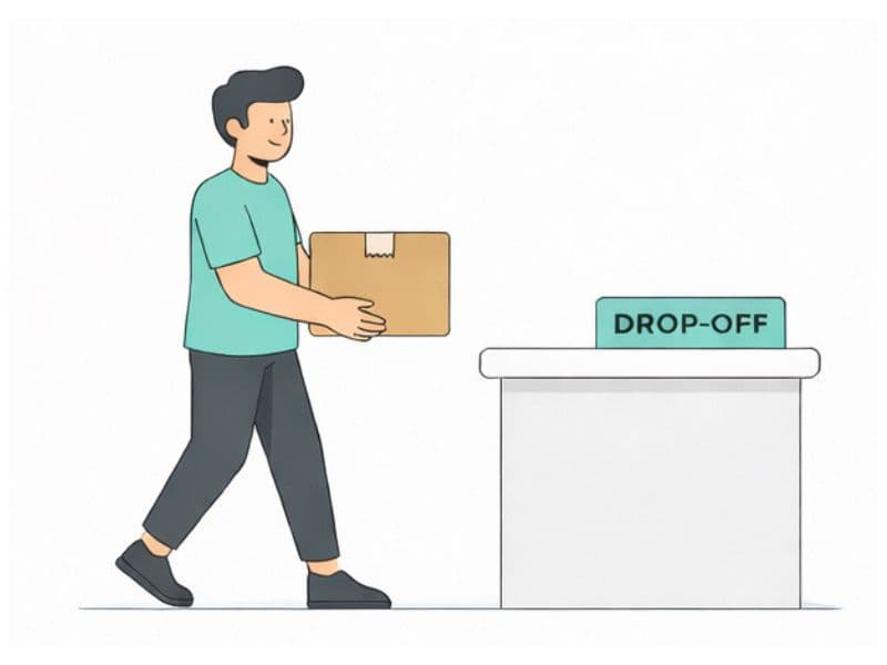 A seller dropping off a parcel at a courier point.